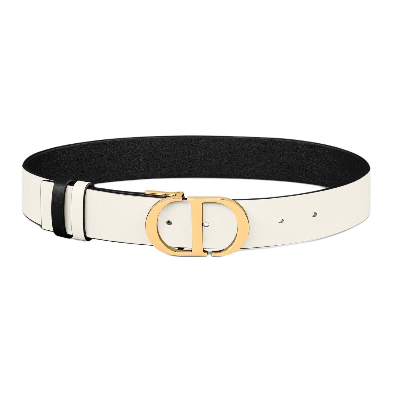 DIOR Brass Leather Belts Women's Black Width 3.5CM