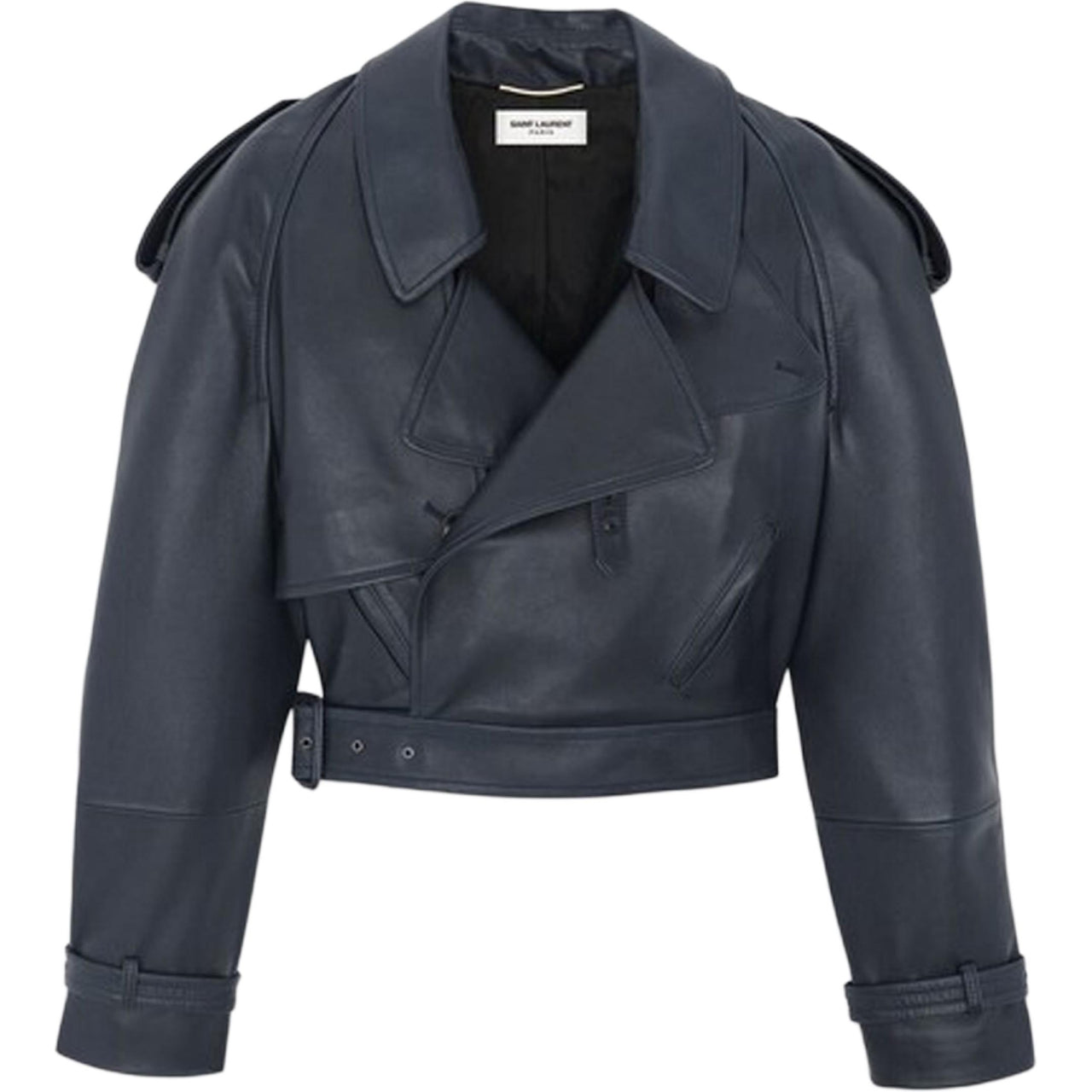 SAINT LAURENT Leather Jacket Women's Blue