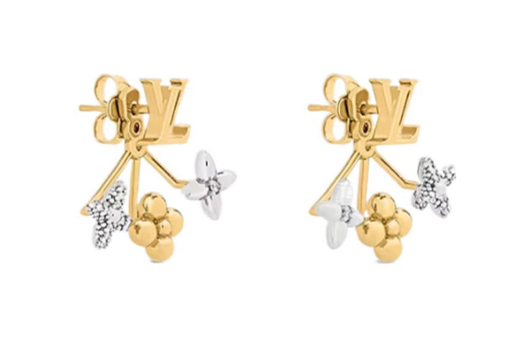 LOUIS VUITTON Zircon Earrings Women's Gold