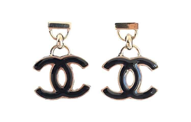 CHANEL Metal Stud Earrings Women's Black
