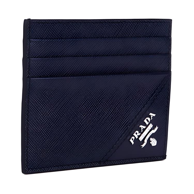 PRADA Card Holder Cow Leather Men's Navy Blue