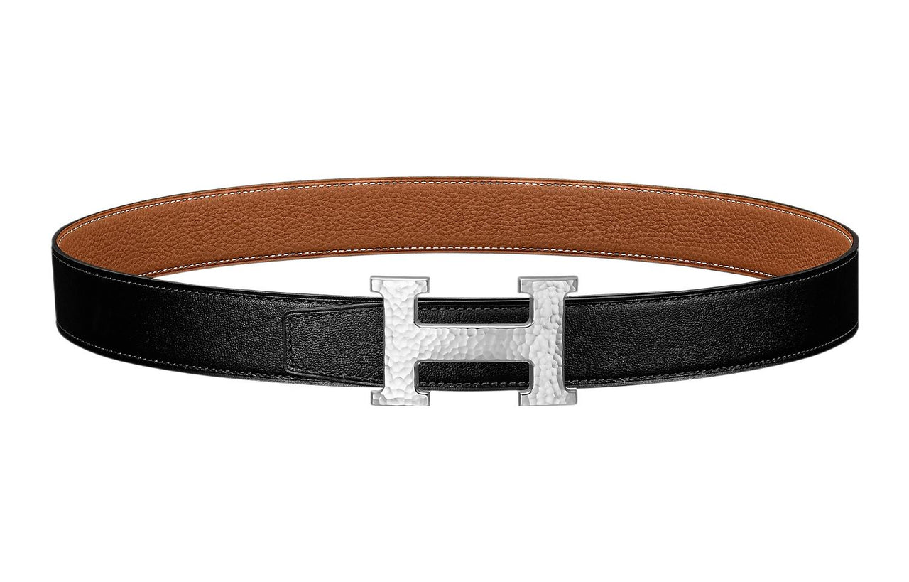 HERMES Individual Silver Buckle Togo Calfskin Double-Sided Leather Belt Women's Black/Brown Width: 3.2cm