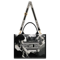 DIOR Cotton Tote Bag, Shopping Bag, Shoulder Bag, Crossbody Bag, Handbag Medium Size Women's Black White
