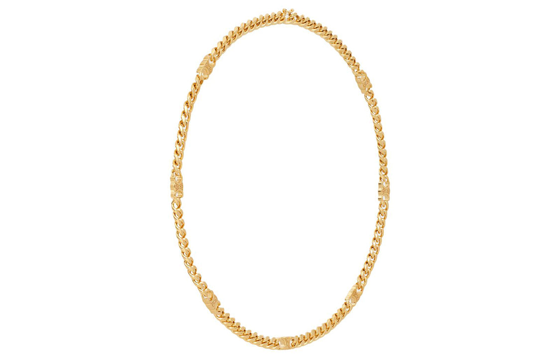 CELINE Triomphe Small Gourmette Necklace In Brass With Gold Finish