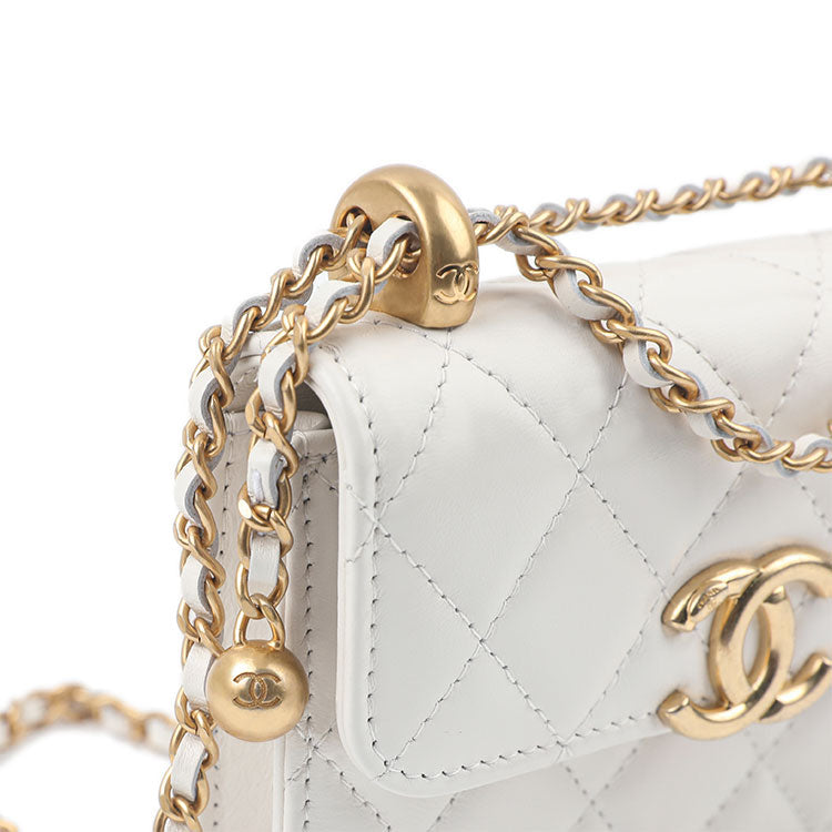 CHANEL WOC Calfskin Wealth Bag Coin Purse Crossbody Bag Small Size Women's White