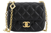 CHANEL Lambskin Flap Bag With Zip Closure Shoulder Bag Crossbody Bag Mini Women's Black