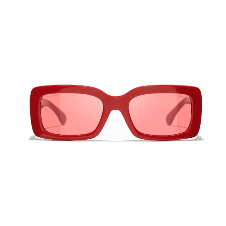 CHANEL Acetate Rectangular Sunglasses Unisex Red