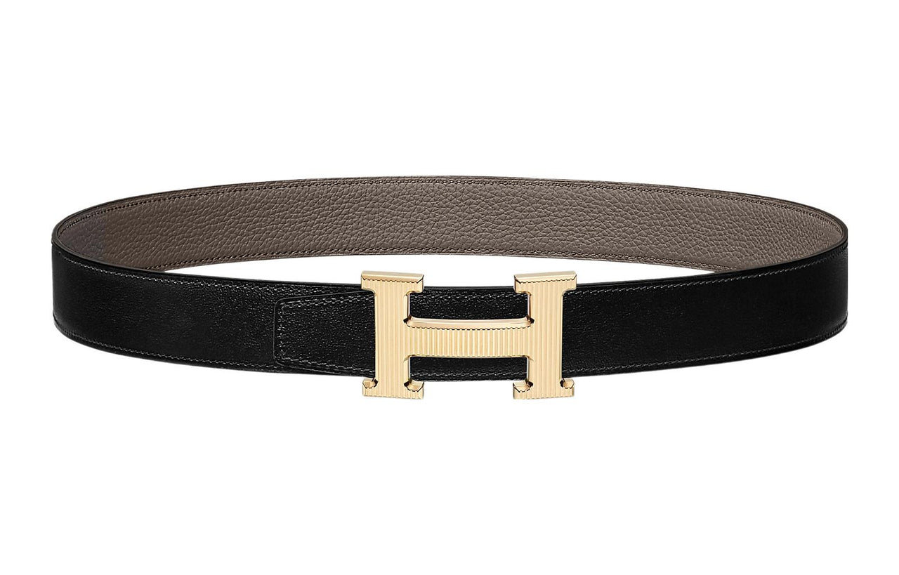 HERMES Leather Belts Women's Black/Tin Gray