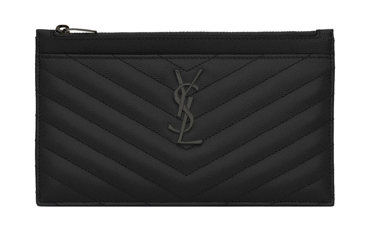 SAINT LAURENT Monogram Quilting Calfskin Wallets Clutches Women's Black