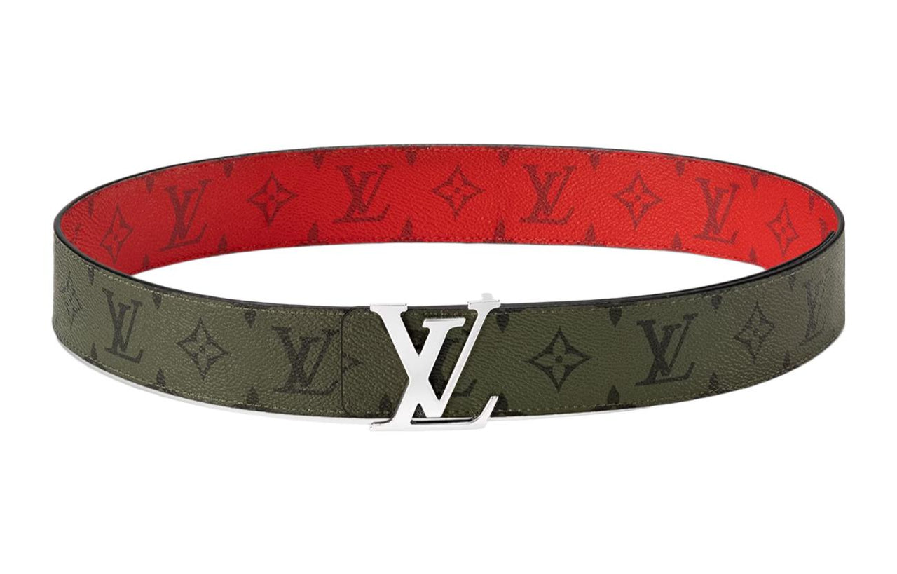 LOUIS VUITTON Logo All Over Print Smooth Buckle Leather, Canvas Leather Belts Unisex Green Width 4CM