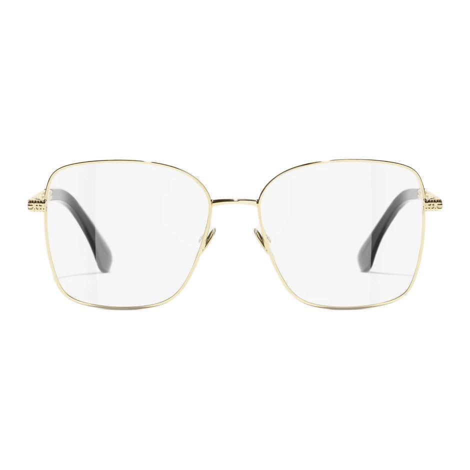 CHANEL Metal Square Eyeglass Frames Unisex Gold