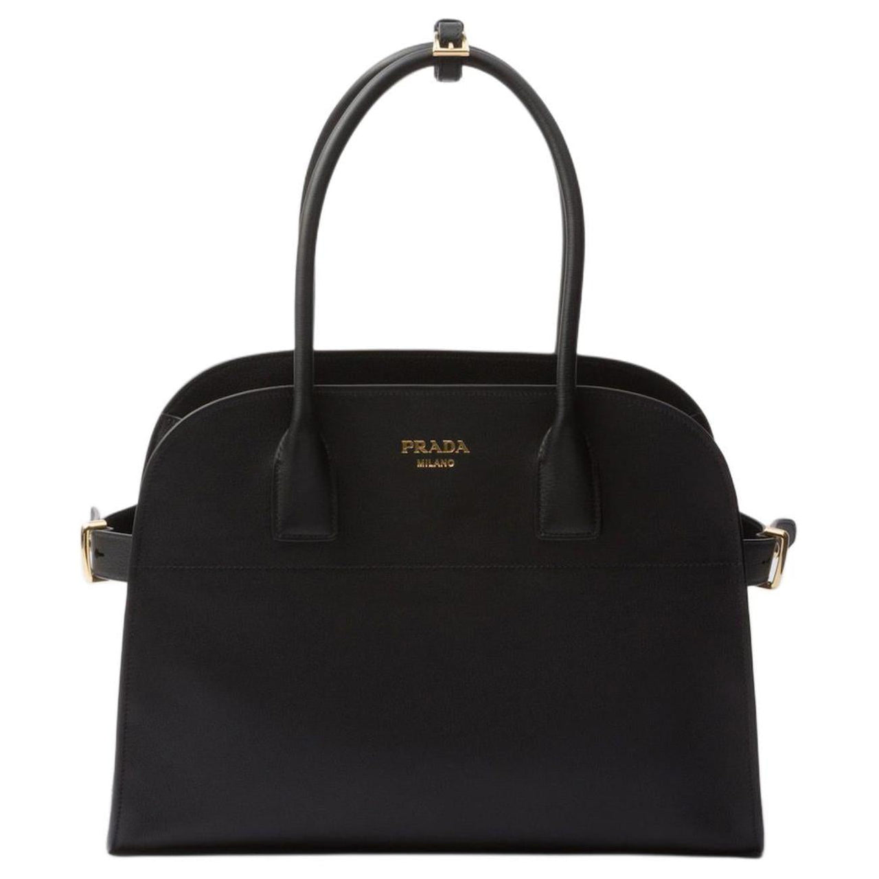 PRADA Leather Tote Bag Shopping Bag Handbag Medium Size Women's Black
