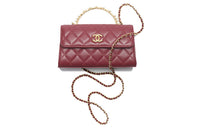 CHANEL Lambskin Cell Phone Pouch Handbag Shoulder Bag Crossbody Bag Women's Burgundy