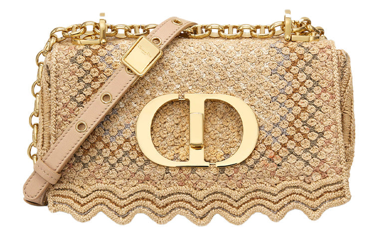 DIOR Caro Series Cotton Embroidery Crossbody Bag Trumpets Women's Gold