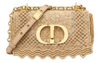 DIOR Caro Series Cotton Embroidery Crossbody Bag Trumpets Women's Gold