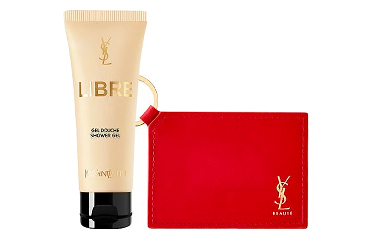 SAINT LAURENT Freedom Supremacy Shower Gel Sample Sets Nourishing Moisturizing 50ml+Red Key Ring Mirror