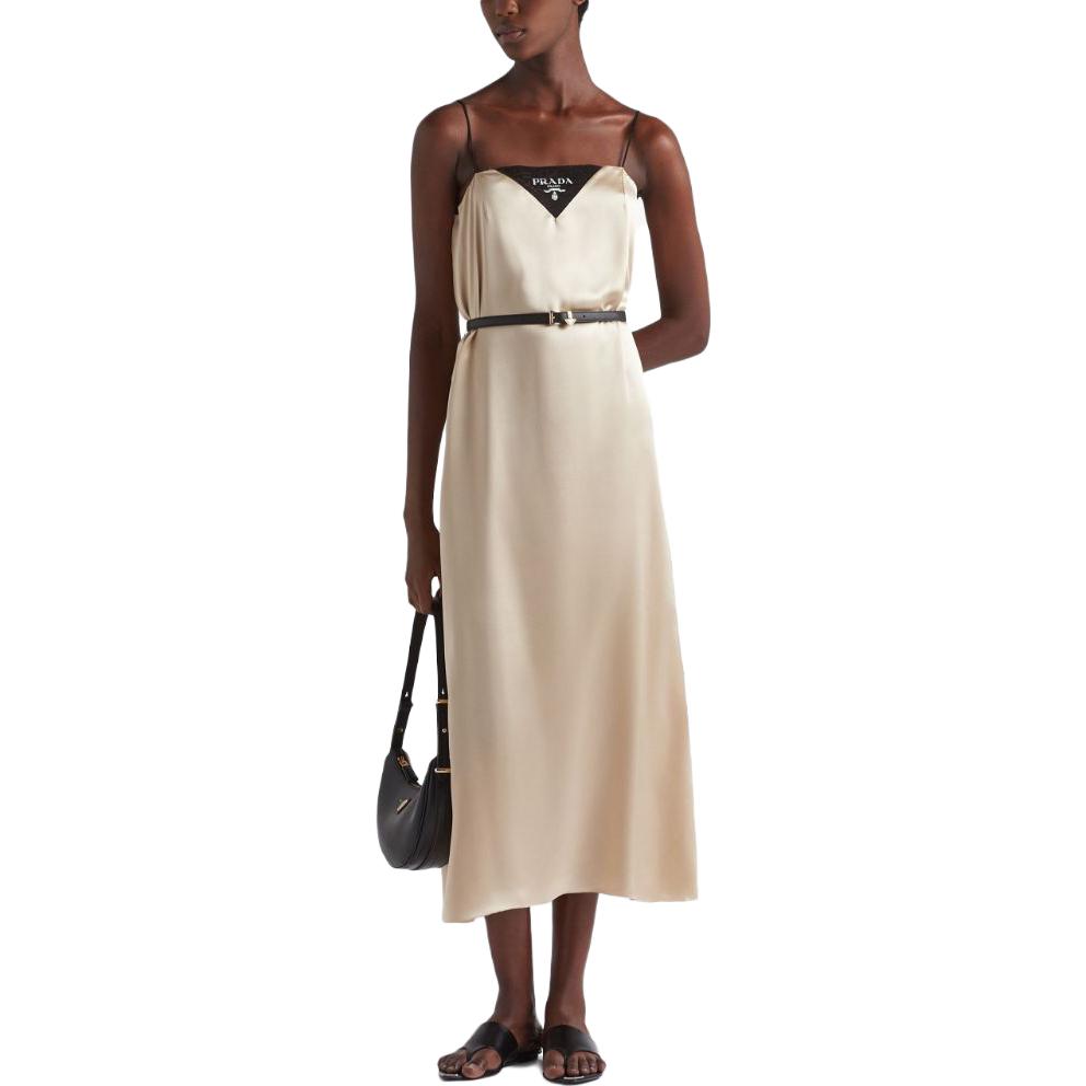 PRADA Belted Satin Midi Dress