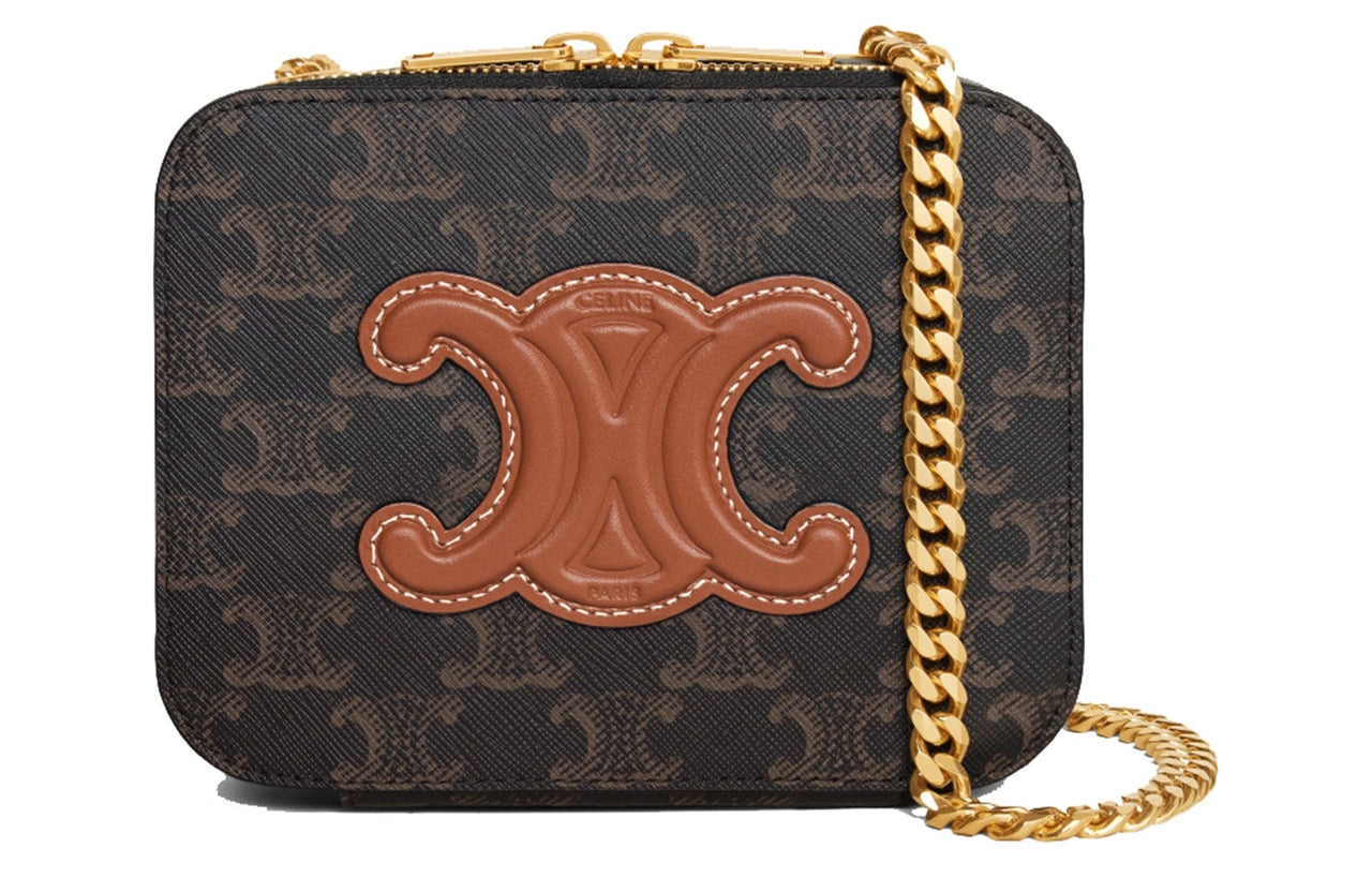 CELINE Canvas With Leather Crossbody Bag, Shoulder Bag Women's Tawny