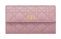 DIOR Caro Soft Calfskin Card Clip Wallet Card Holder Women's Dark Pink