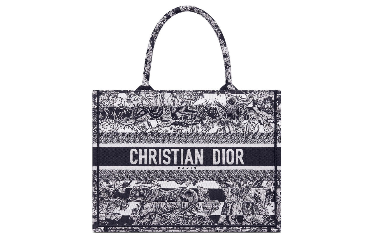 DIOR BookTote Embroidery Tote Bag Shopping Bag Handbag Medium Size Women's Navy