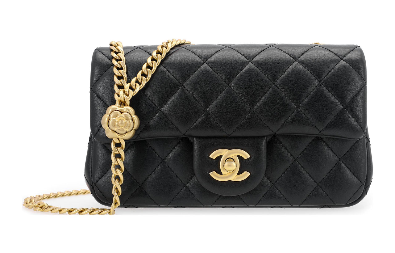 CHANEL Sheepskin Chain Bag Shoulder Bag Crossbody Bag Mini Women's Black