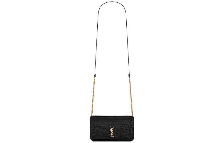 SAINT LAURENT CASSANDRE Calfskin Crossbody Bag With Cell Phone Pouch Women's Black
