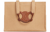 CELINE Cabas Thais Textile Cow Leather Tote Bag Shopping Bag Shoulder Bags Handbags Women's Beige/Tan