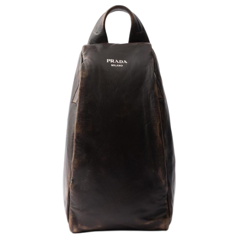 PRADA Leather Backpack Men's Dark Brown