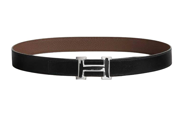 HERMES Double-Sided Design Smooth Buckle Leather Belts Men's Width: 3.2CM