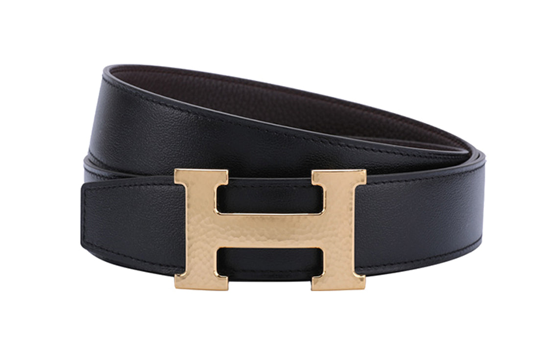 HERMES Classic Logo Fashion Versatile Smooth Buckle Belt Men's Black Width: 3.2cm