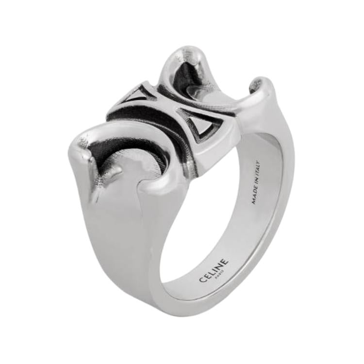 CELINE San Onofre Chunky Triomphe Ring In Brass With Rhodium Finish