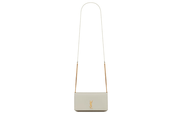 SAINT LAURENT CASSANDRE Leather Cell Phone Pouch Women's Vintage White