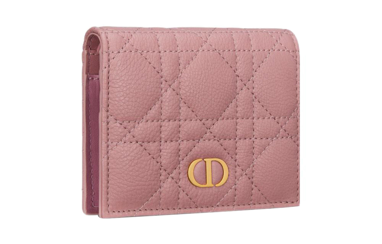 DIOR Caro Calfskin Wallet Mini Women's Dark Pink