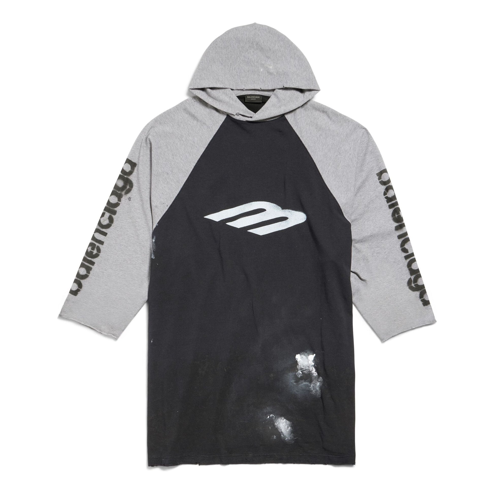 Balenciaga 3B Stencil Hooded Raglan T-Shirt Oversized 'Black' 790403TQVT51083
