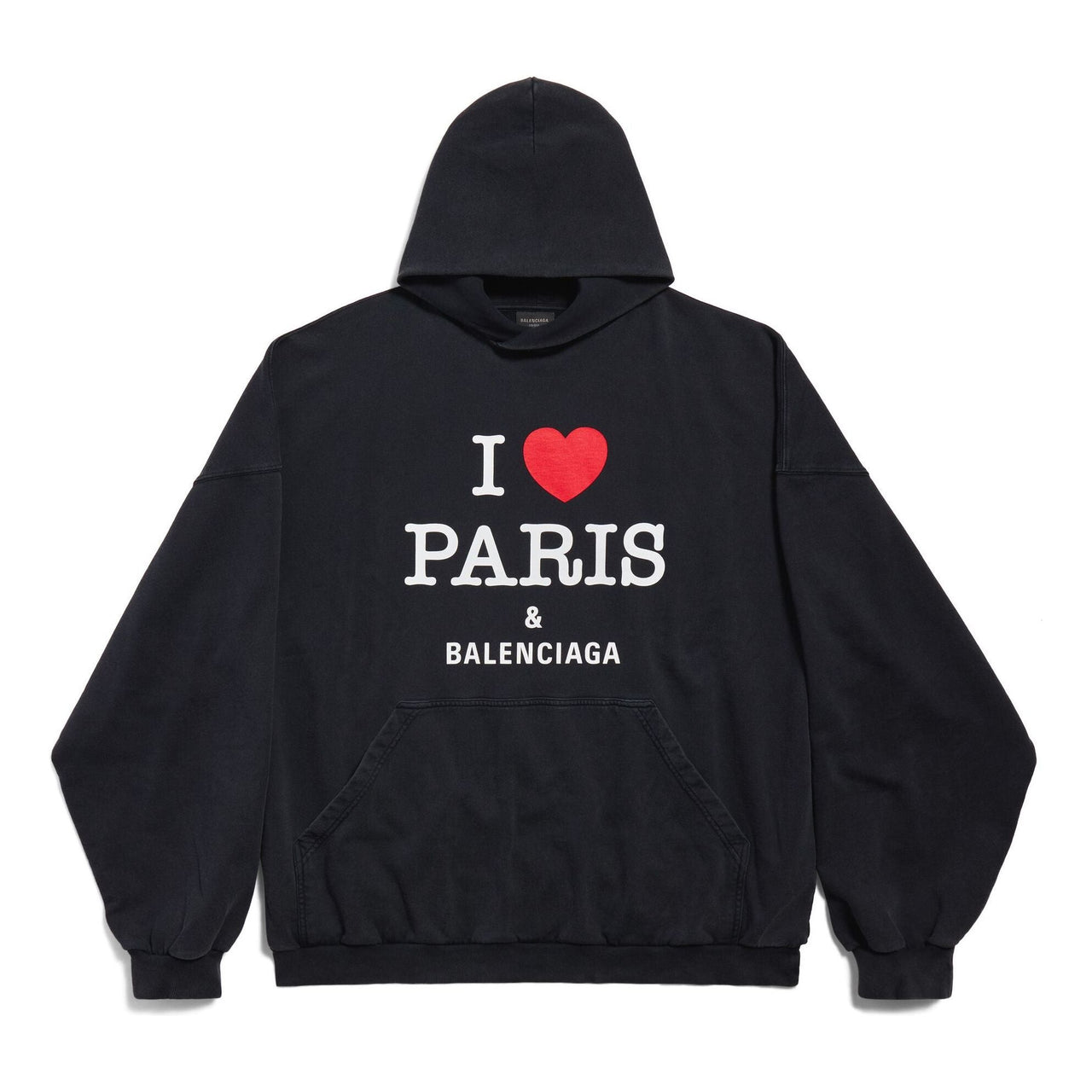 (WMNS) Balenciaga I Love Paris Balenciaga Hoodie Large Fit 'Black Faded' 803265TRVM61041