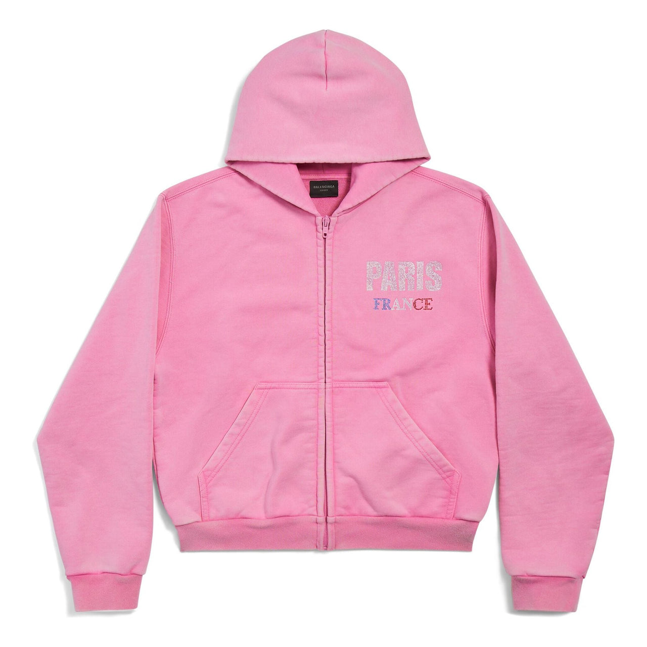 (WMNS) Balenciaga Paris Strass Full Zip Hoodie Small Fit 'Faded Pink' 811611TRVL49568