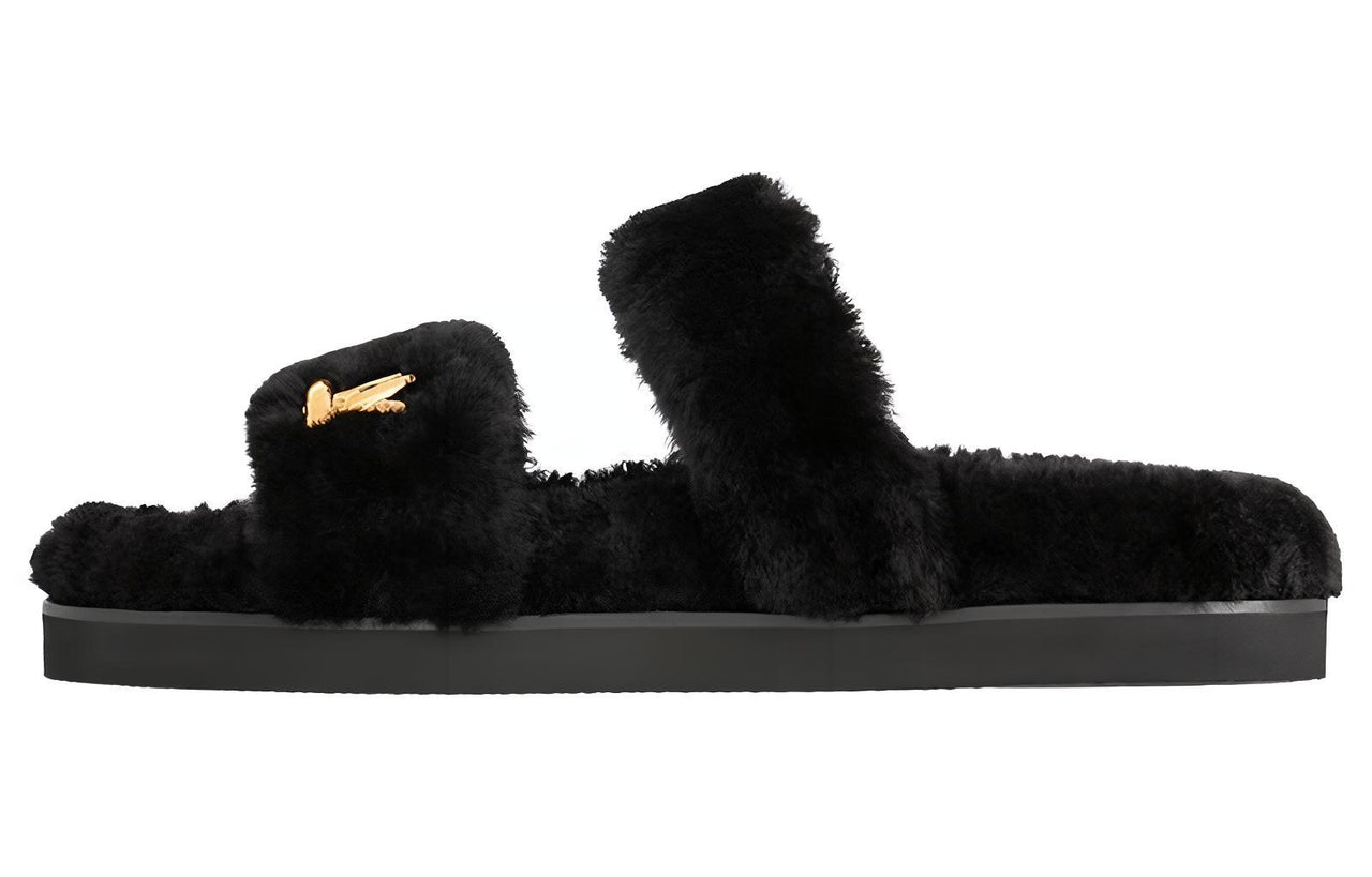 LOUIS VUITTON Rubber Sole Abrasion-Resistant Slide Slippers Women's Black