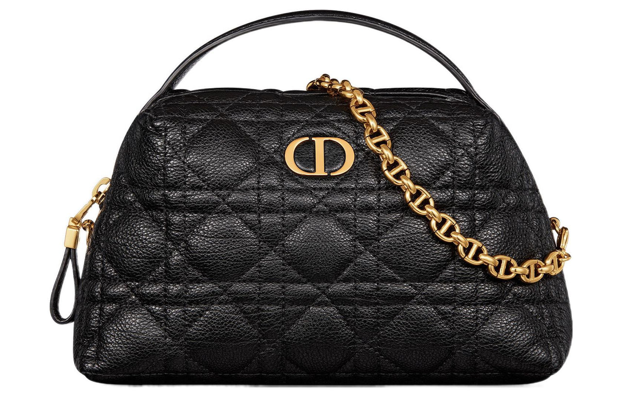 DIOR Caro Calfskin Shoulder Crossbody Handbag Medium Size Women's Black