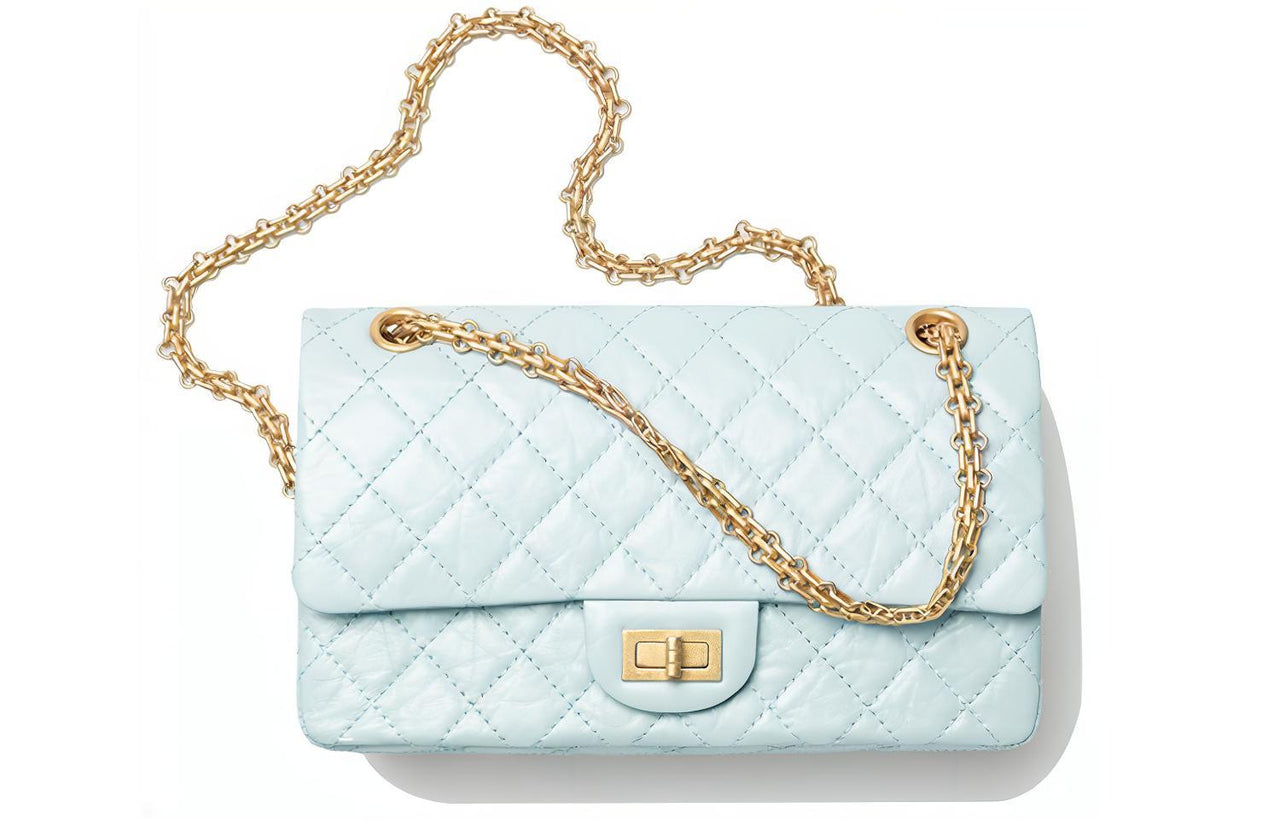 CHANEL 2.55 Calfskin Shoulder Bag Women's Light Blue