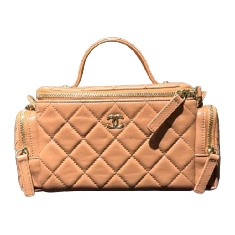 CHANEL Shiny Wrinkle Lambskin Camera Bag Shoulder Bag Crossbody Bag Handbag Makeup Bag Women's Camel
