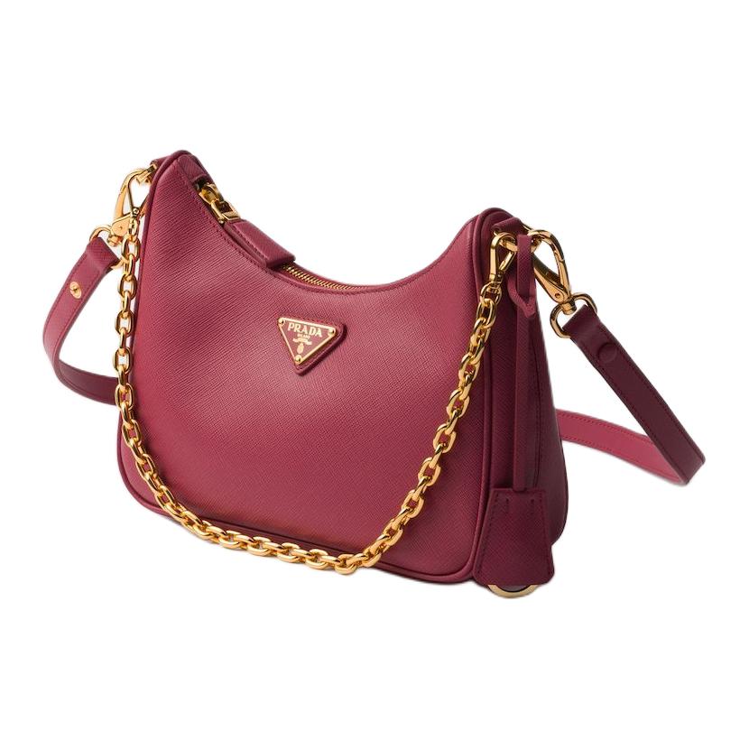 PRADA Re Edition Calfskin Handbag, Shoulder Bag Mini Women's Burgundy Pink