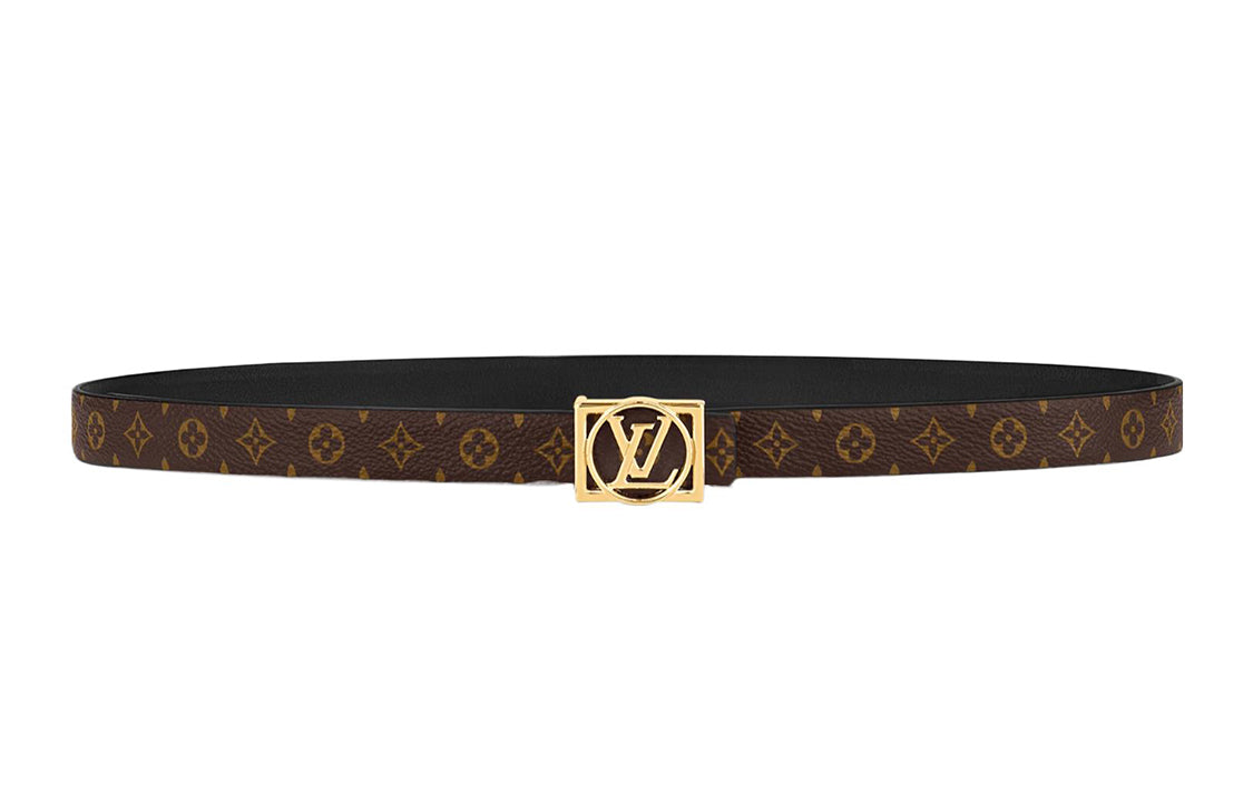 LOUIS VUITTON Classic Logo Smooth Buckle Leather Canvas Leather Belts Women's Black Width 1.8CM