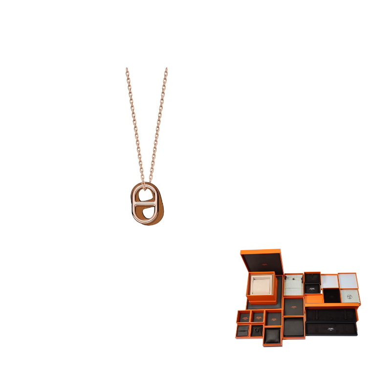 HERMES O'Maillon Calfskin Necklaces Men's Rose Gold/Gold Brown