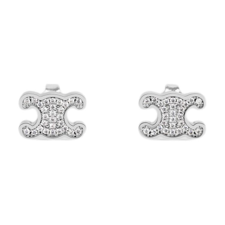 CELINE Triomphe Rhinestone Studs In Strass And Brass With Rhodium Finish