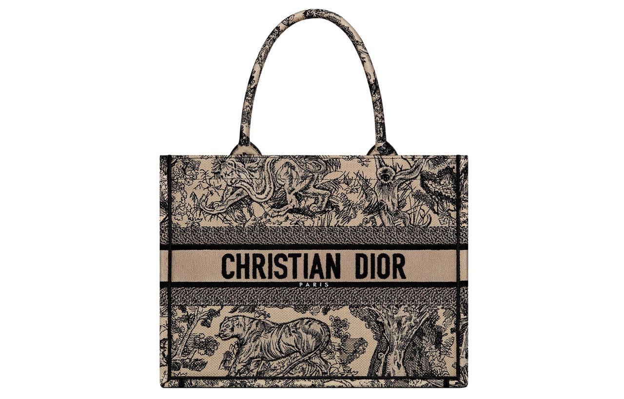 DIOR BookTote Embroidery Tote Bag Shopping Bag Handbag Medium Size Women's Brown
