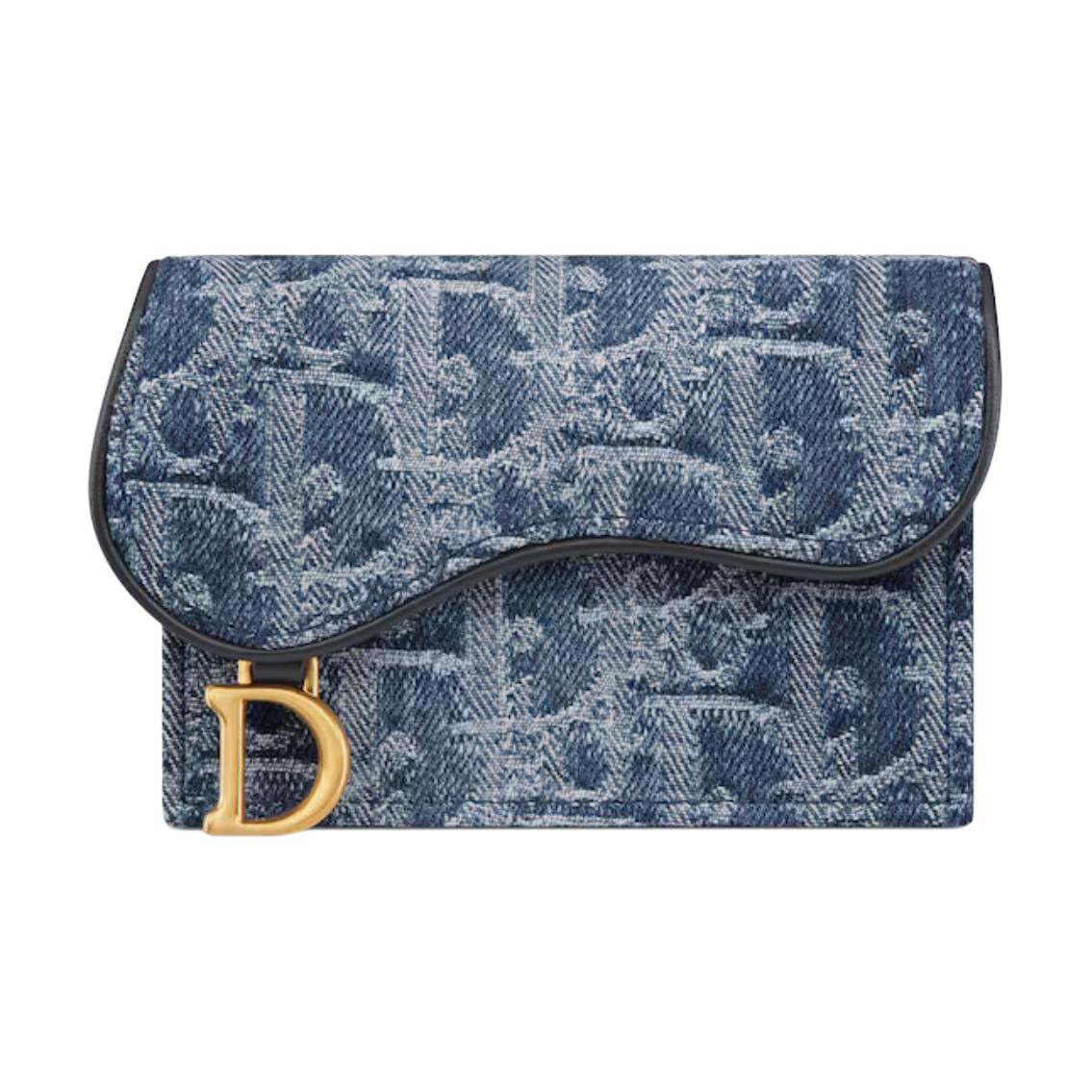 DIOR SaddleOBLIQUE Canvas With Denim Card Holder Women's Blue