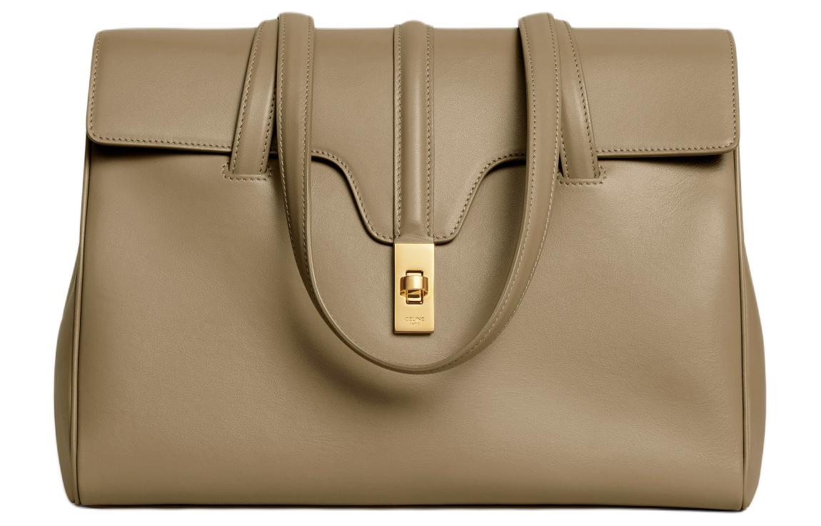 CELINE 16 Smooth Cow Leather Handbag Shoulder Bag Women's Dark Brown Black