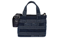 MIU MIU Denim Tote Bag, Shopping Bag, Shoulder Bag, Handbag Small Size Women's Sea Blue