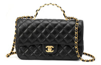 CHANEL Lambskin Mouth Cover Bag Shoulder Bag Crossbody Bag Handbag Regular Women's Black