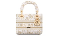 DIOR Lady D Lite Embroidery Dior Bag Shoulder Bag Crossbody Bag Handbag Mini Women's Gold & White